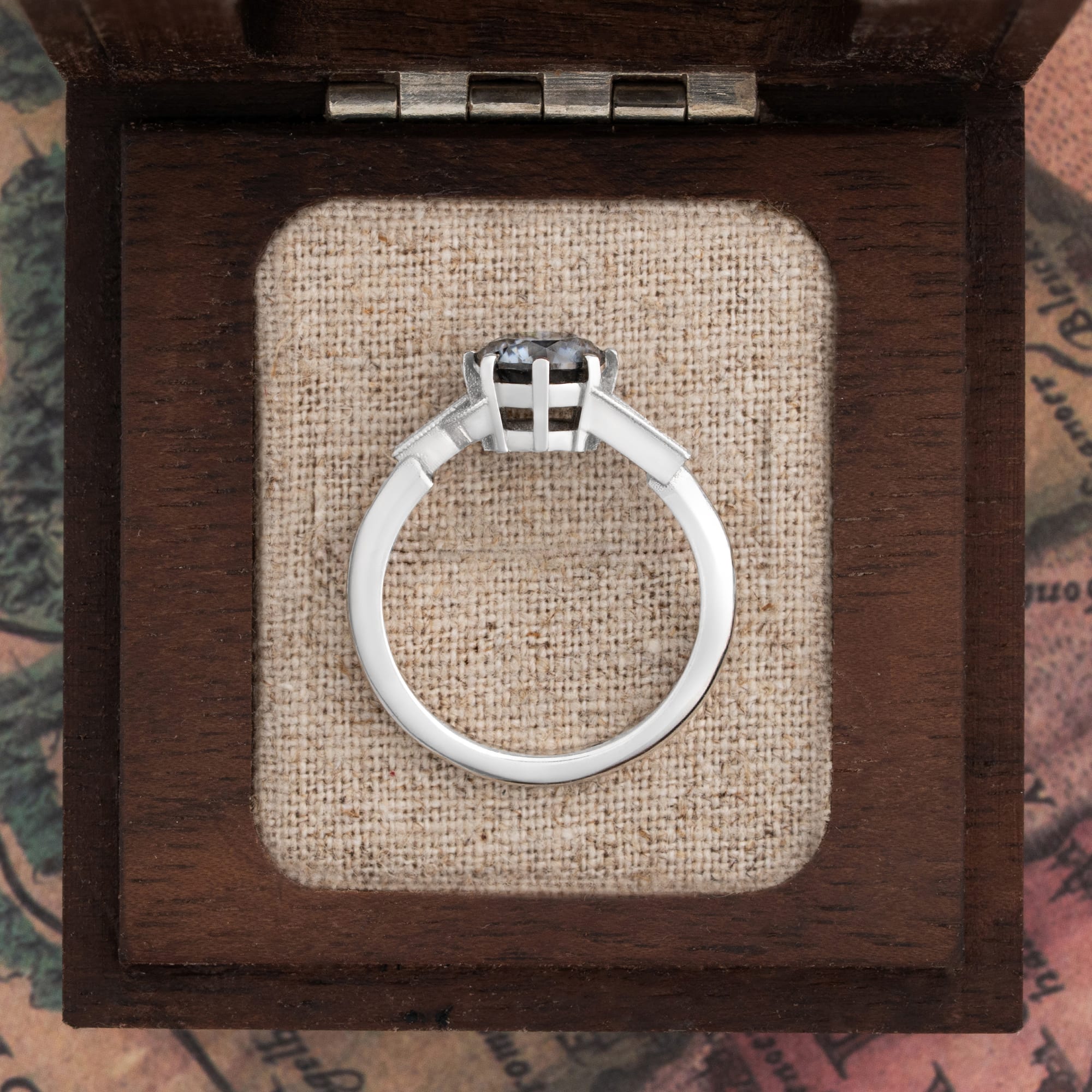Grey moissanite and diamond engagement ring  — 4