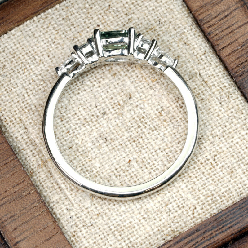 Oval seafoam green sapphire and diamond 5 stone ring — 2