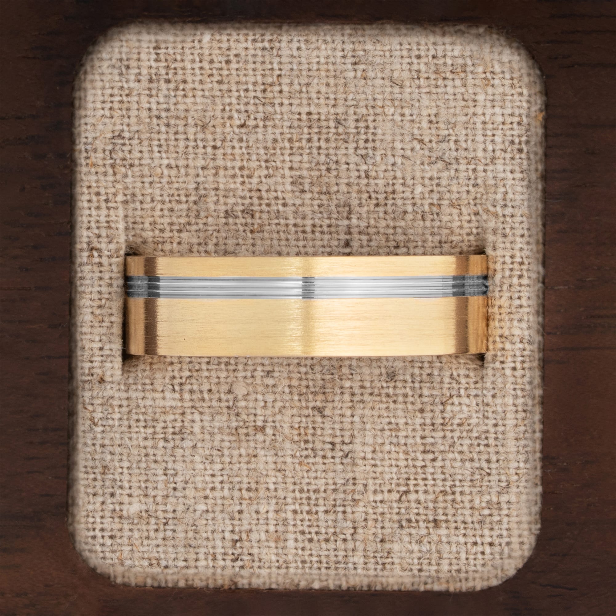 Two tone grooved wedding band  - alternate view