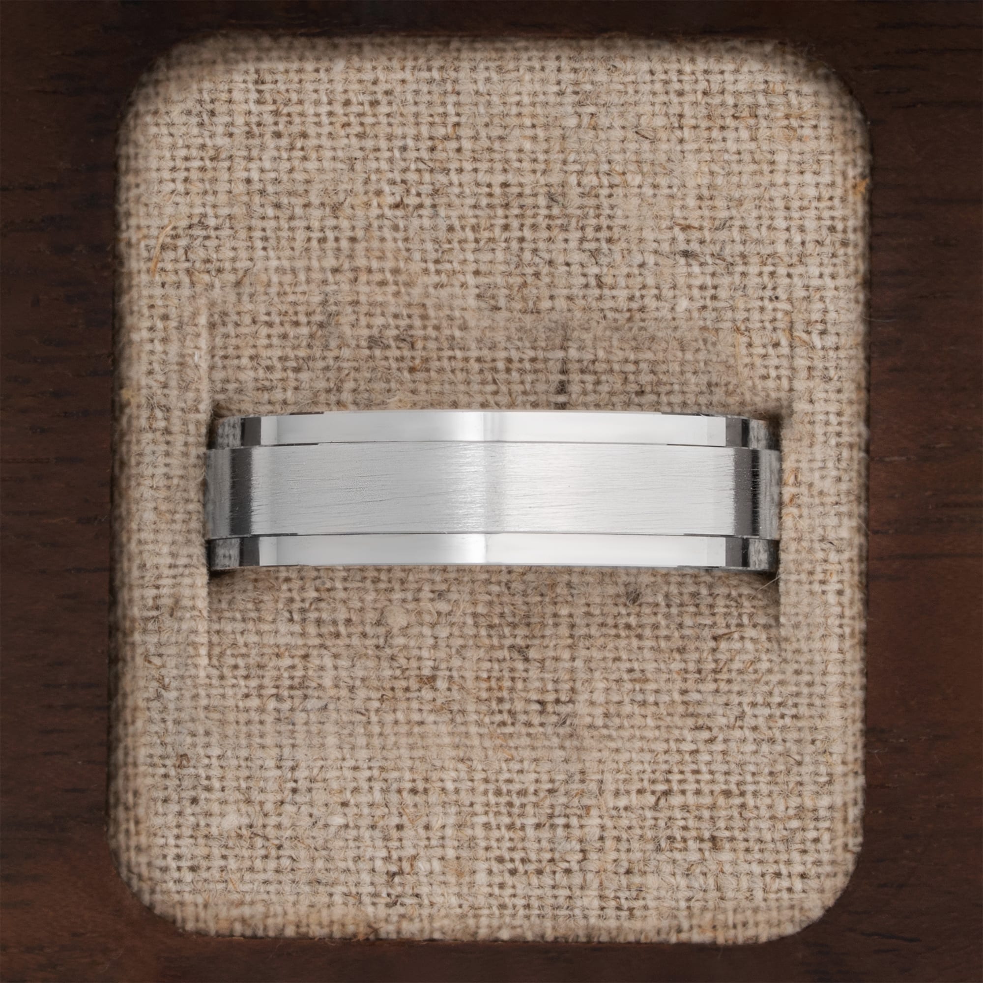 Stepped edge brushed center wedding band   — 4