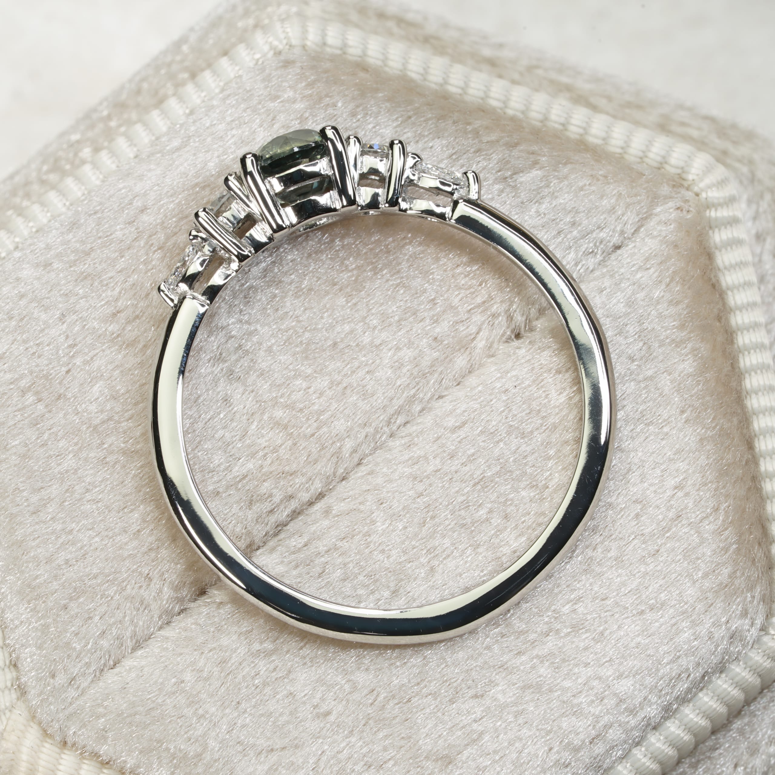 Smoky teal sapphire and diamond ring — 3