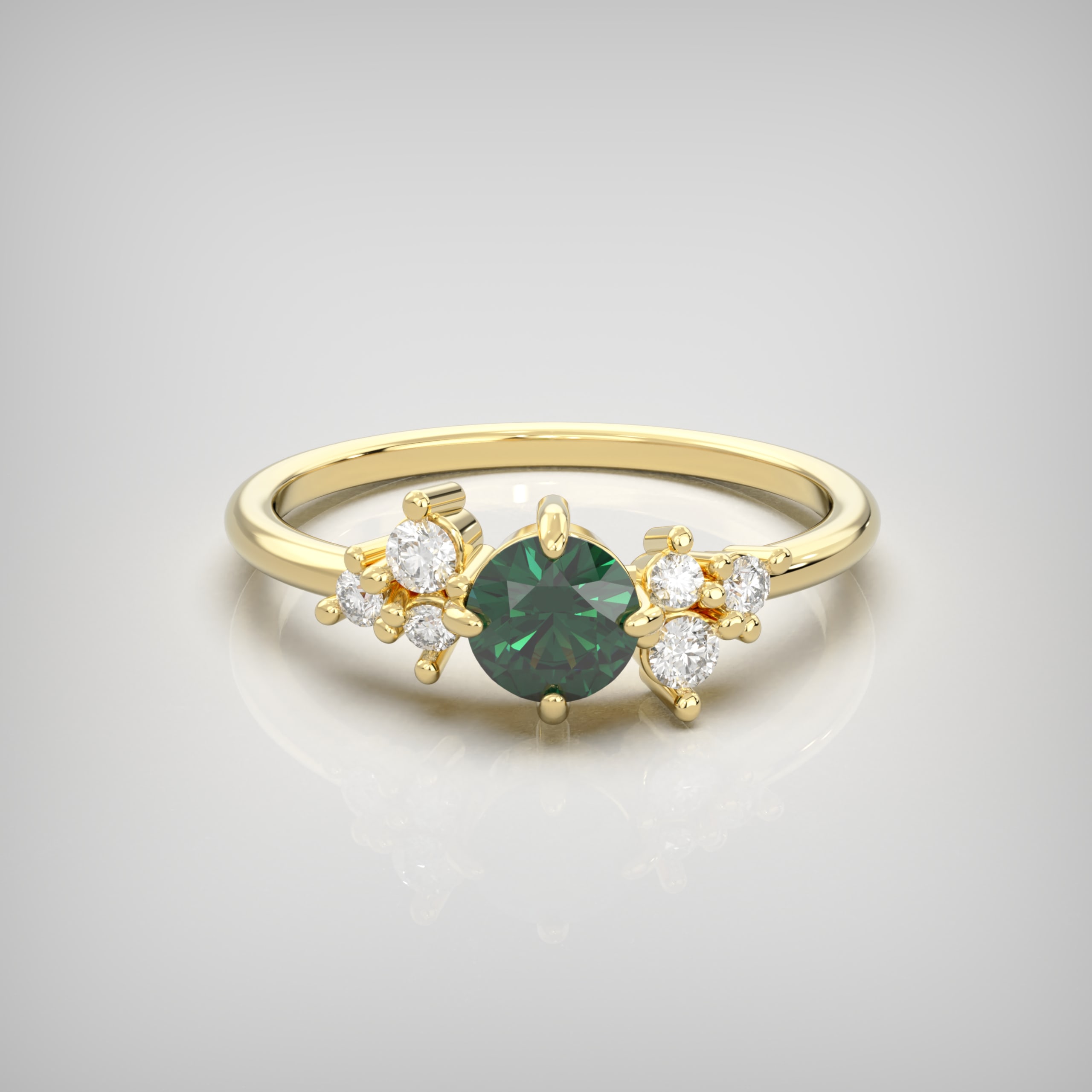 Floral Cluster Ring with Emerald & Diamond Accents