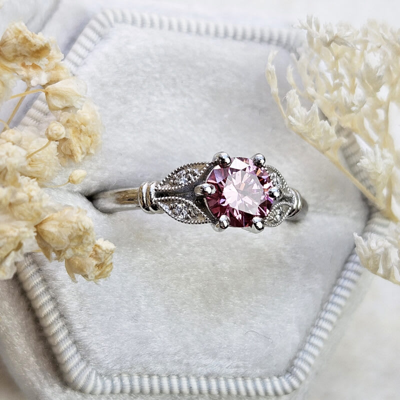 Fancy pink lab grown diamond floral ring — 2