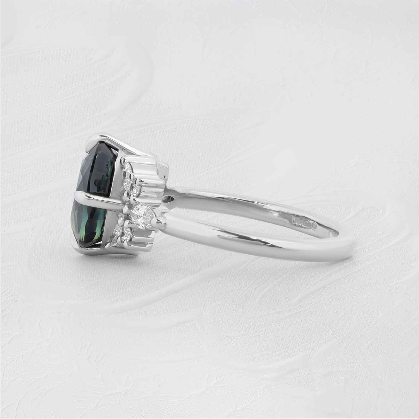 Smoky teal sapphire and diamond cluster ring — 2