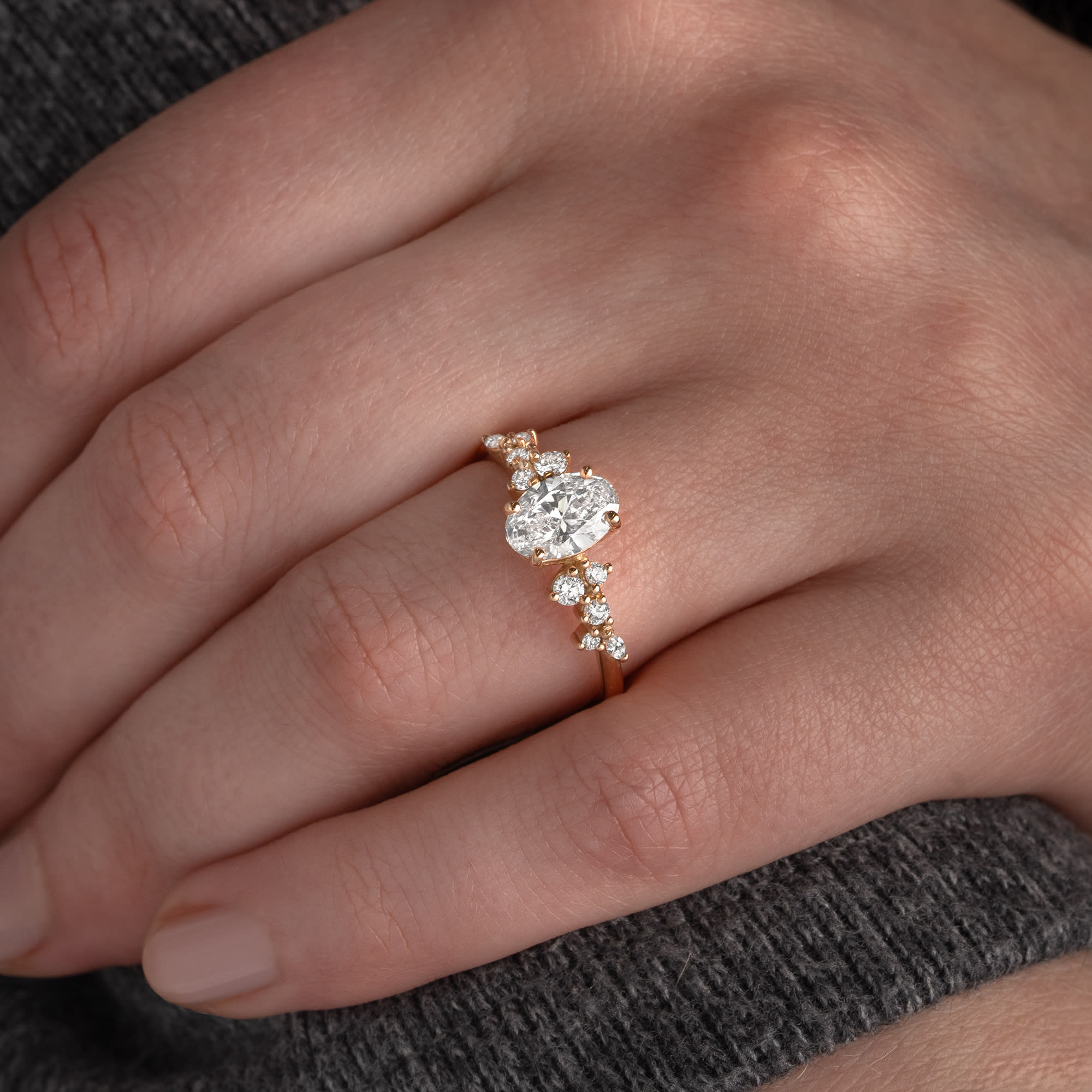 'Hazel' Oval lab grown diamond floral ring in rose gold — 4