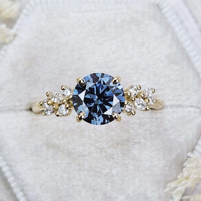 Blue moissanite and diamond floral inspired ring — 1