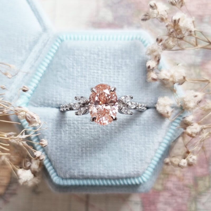 Pink lab grown diamond floral ring — 1