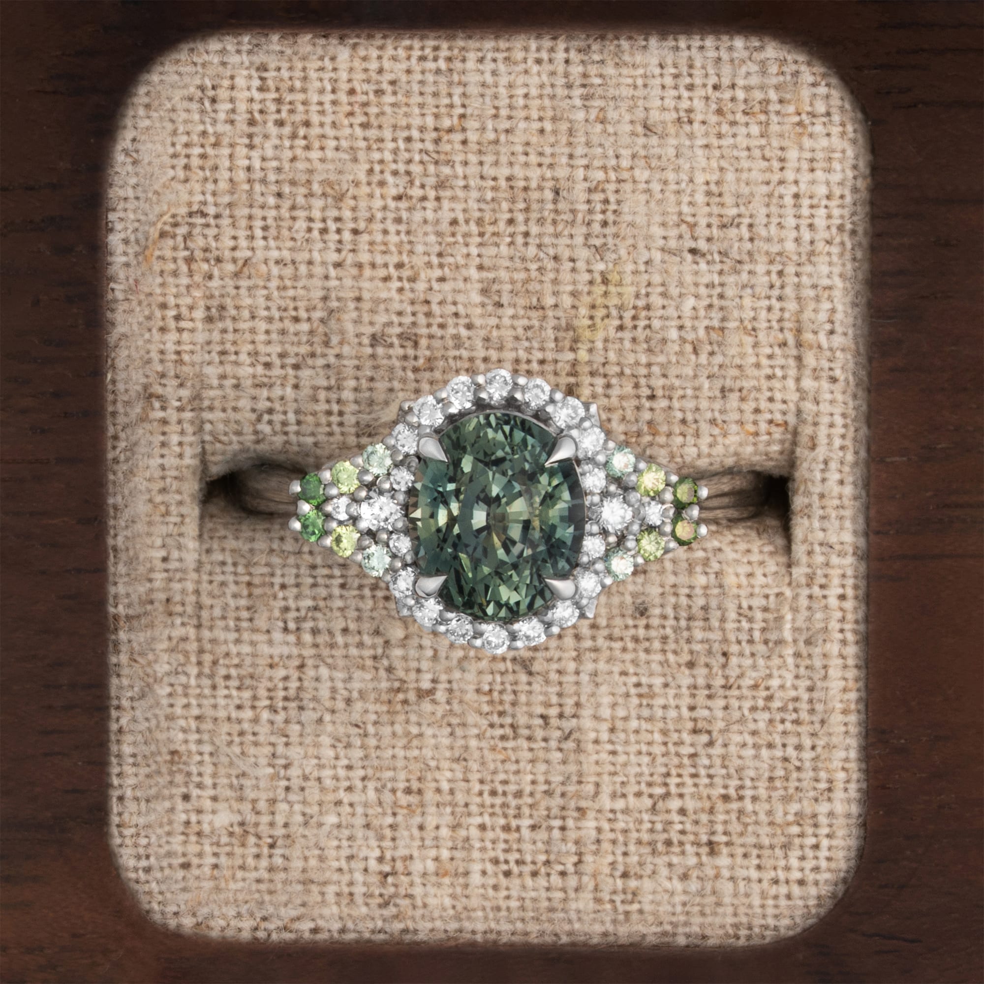 'Aspira' Green sapphire and diamond cluster ring — 1