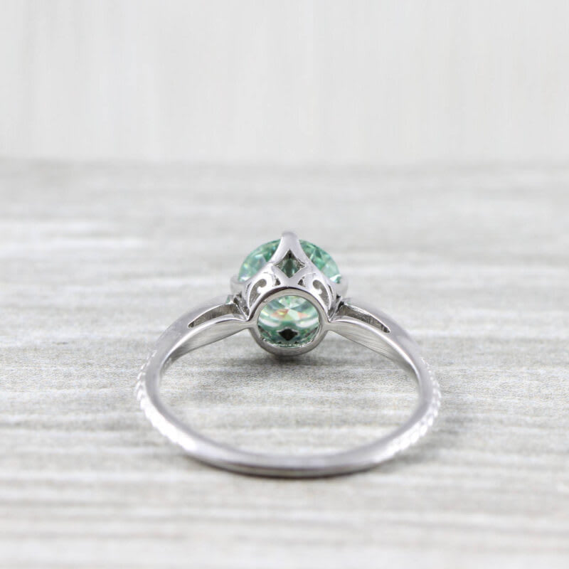 Mint green moissanite and diamond art deco ring  — 3