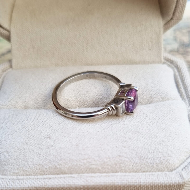 Cushion pink and purple sapphire and diamond art deco inspired ring — 2