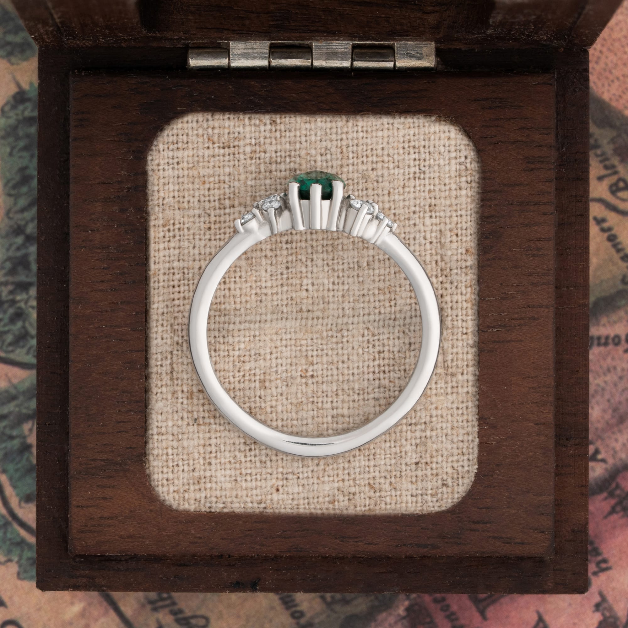 Pear cut lab grown emerald and diamond cluster ring — 5