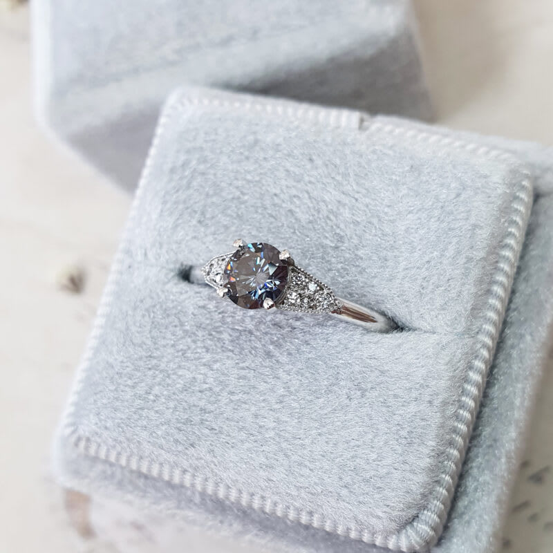"The Victoria" - Midnight grey moissanite and diamond 1920s inspired ring — 3
