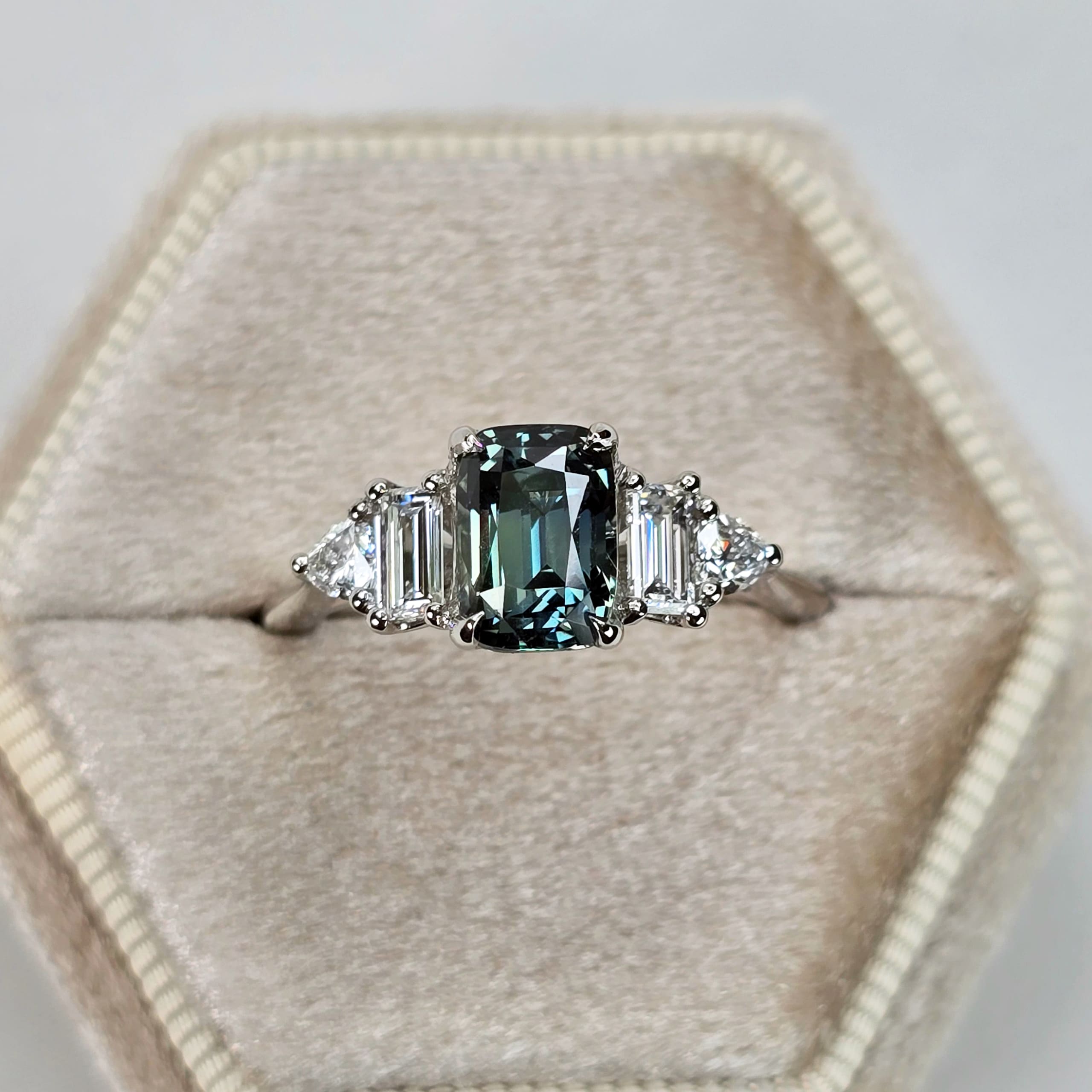 'Starlight' teal sapphire and diamond ring — 1