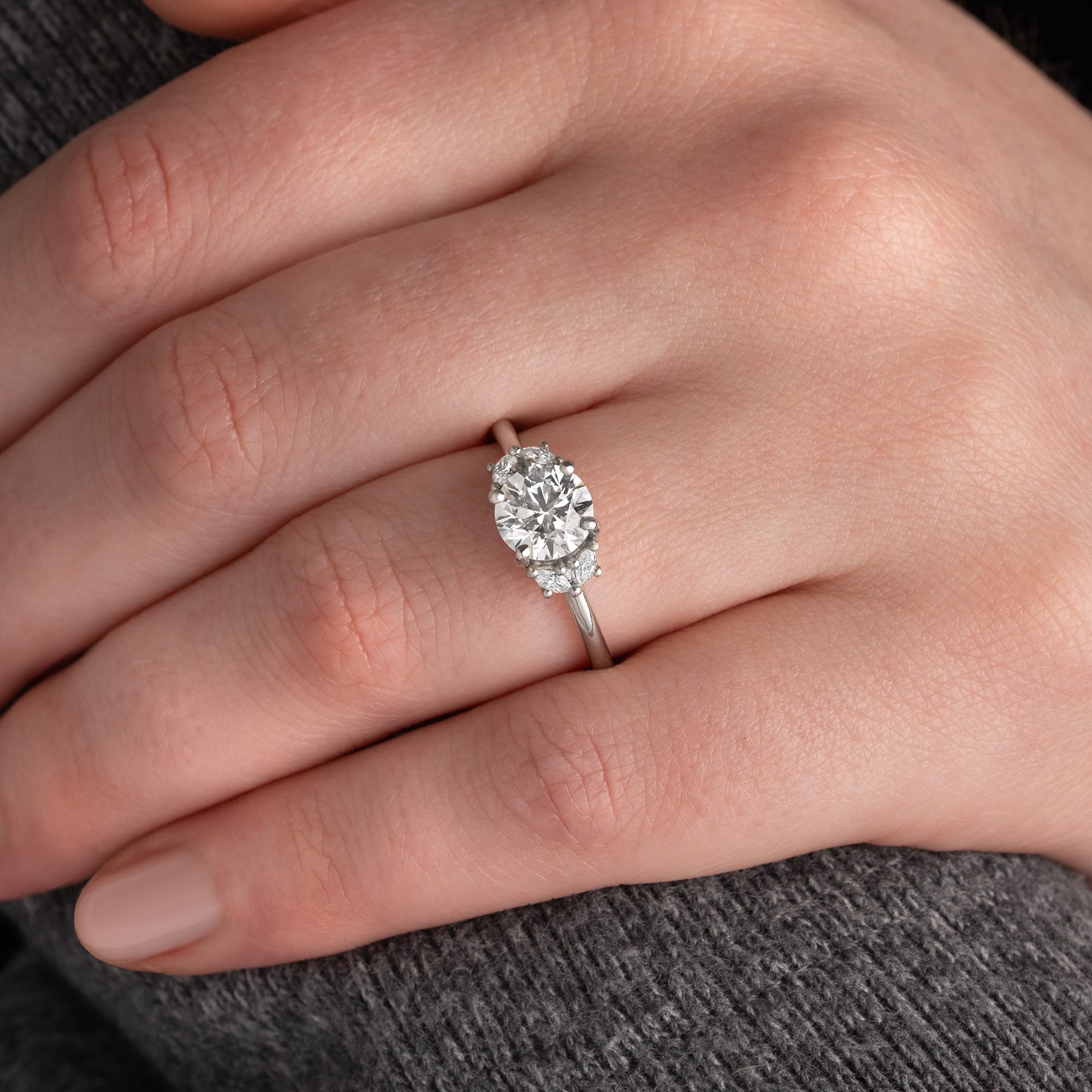 Round brilliant cut lab grown diamond floral ring - alternate view