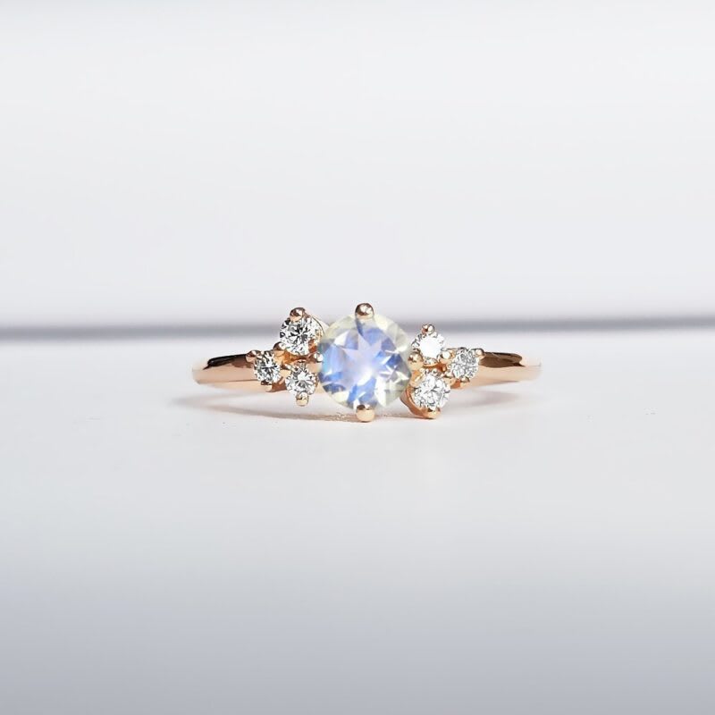 Moonstone and diamond cluster engagement ring — 1