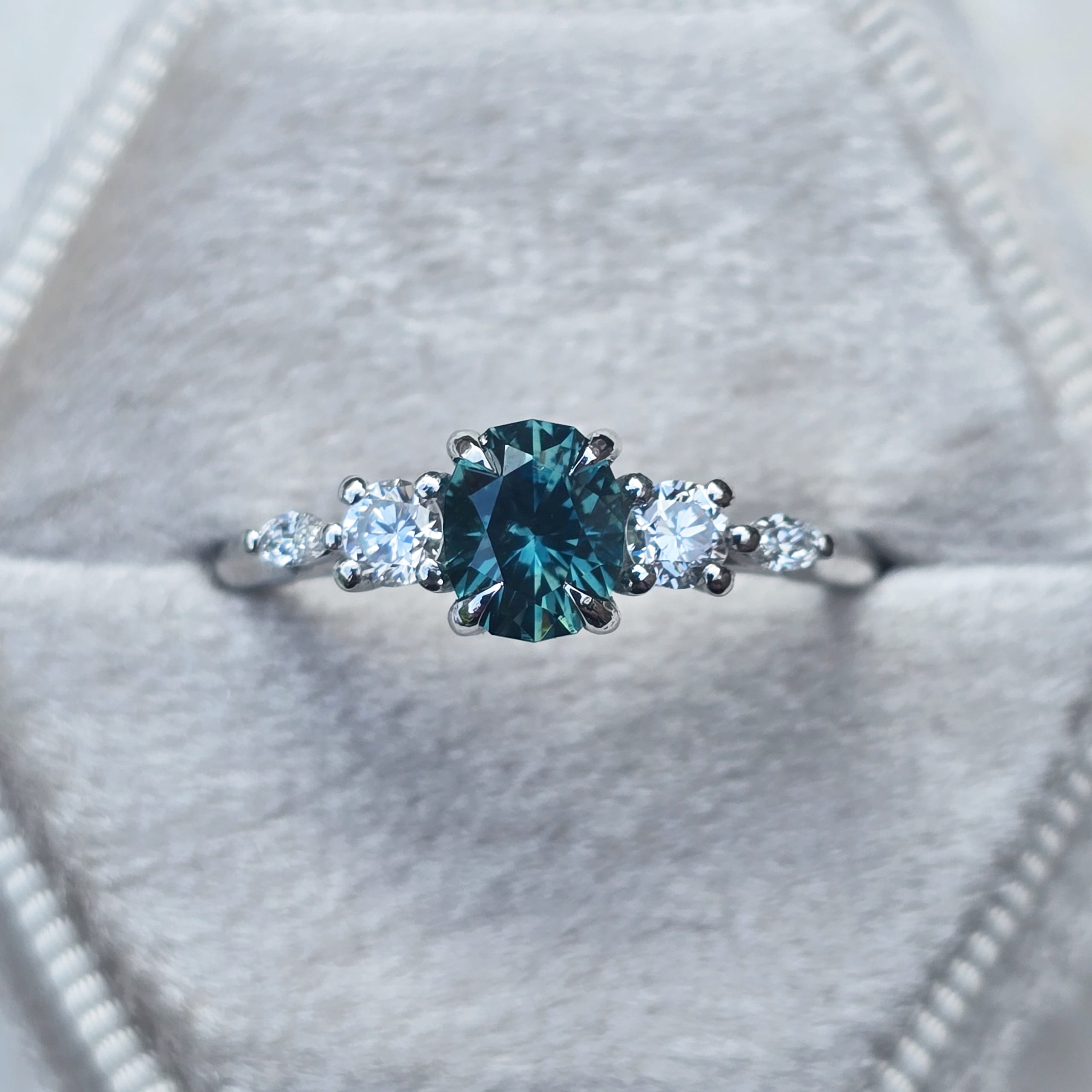Montana teal sapphire and diamond ring — 1