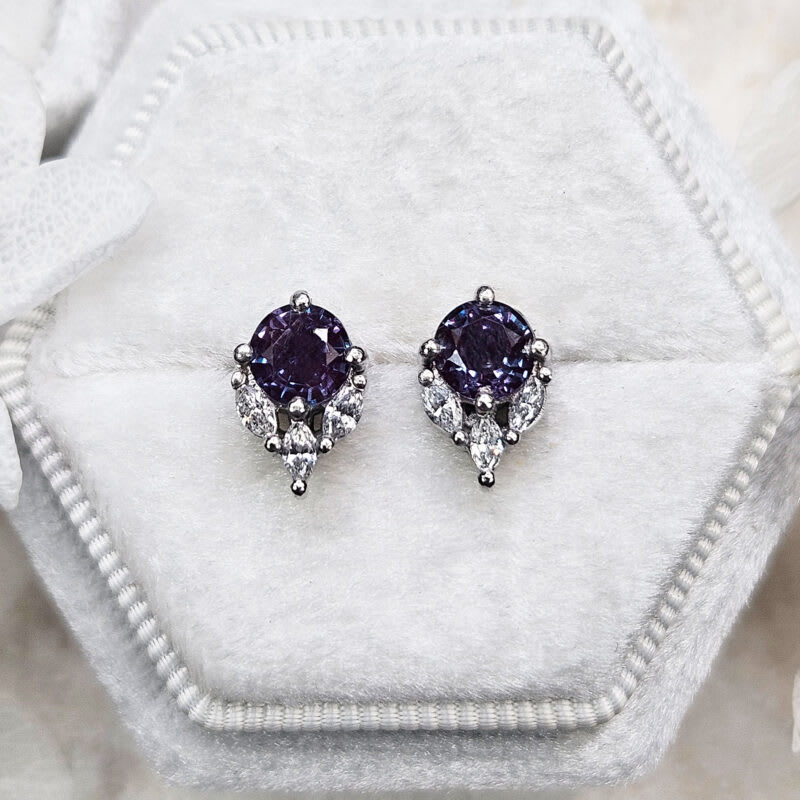 Lab alexandrite and diamond earrings