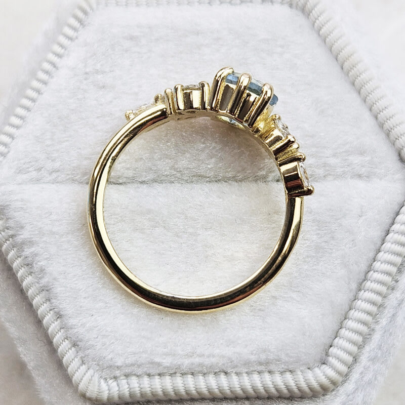 Aquamarine and diamond floral ring — 3