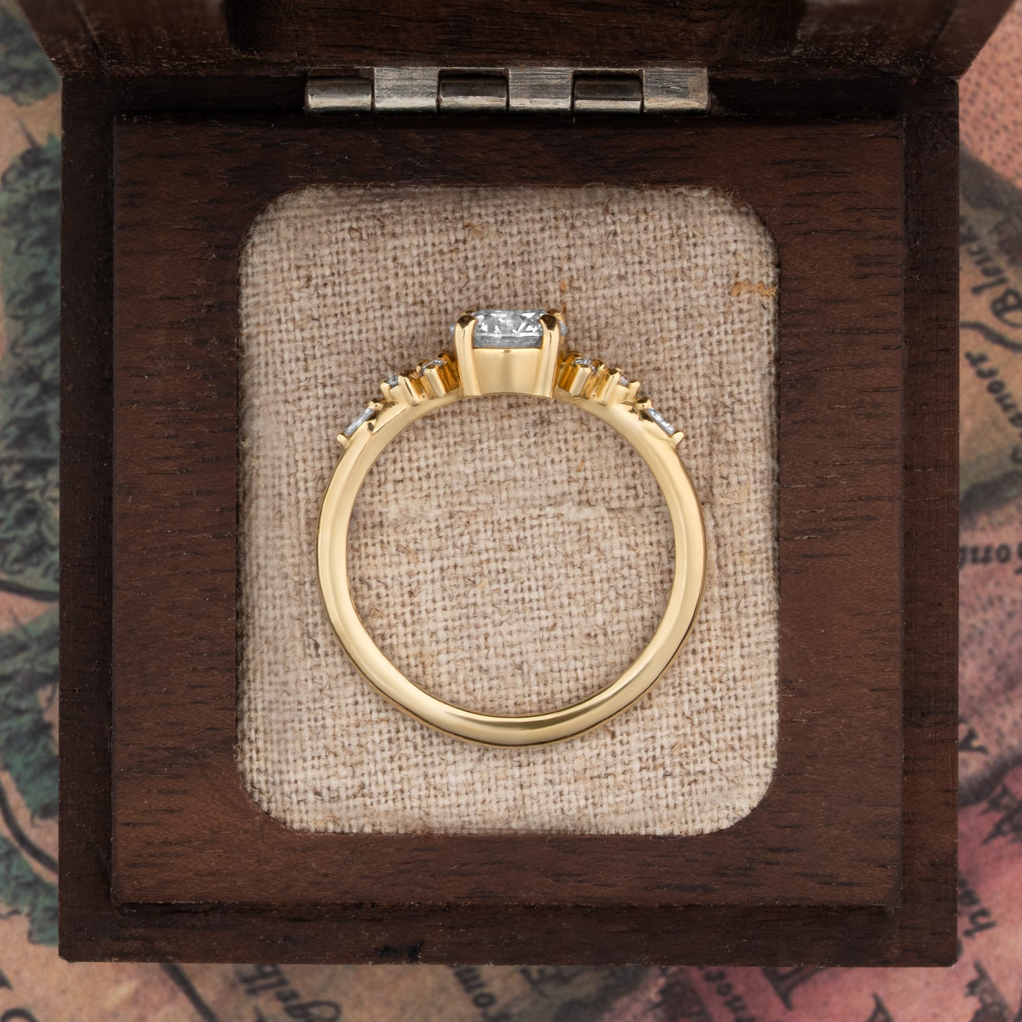 Lab grown diamond floral engagement ring handmade in 18ct yellow gold — 2