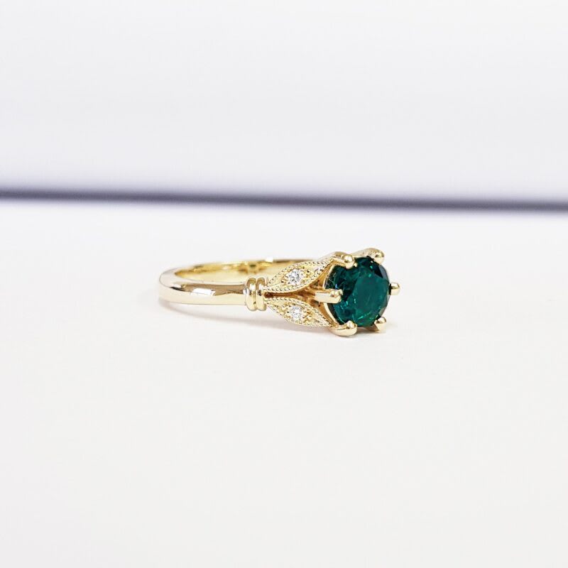 Lab Grown Emerald and Diamond Floral Engagement Ring — 2