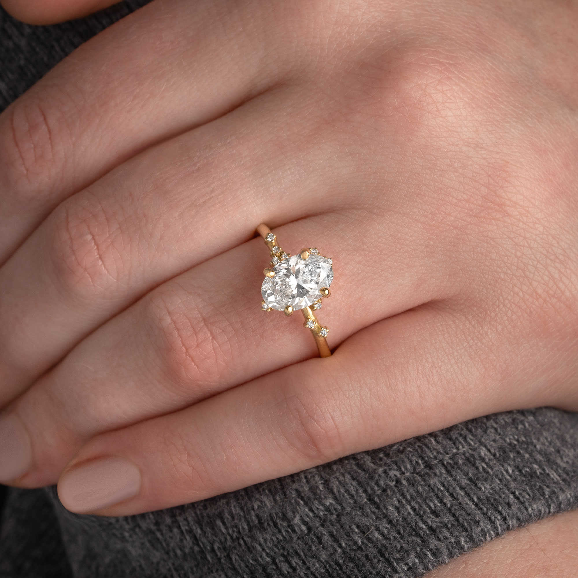 Oval lab grown diamond ring in 18ct yellow gold - alternate view