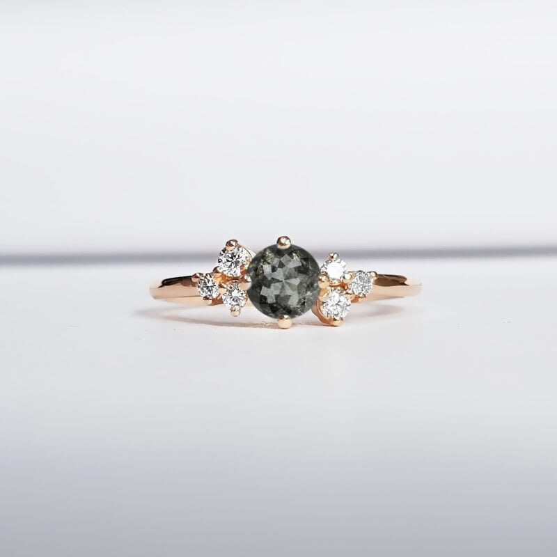 Salt and pepper diamond cluster engagement ring 