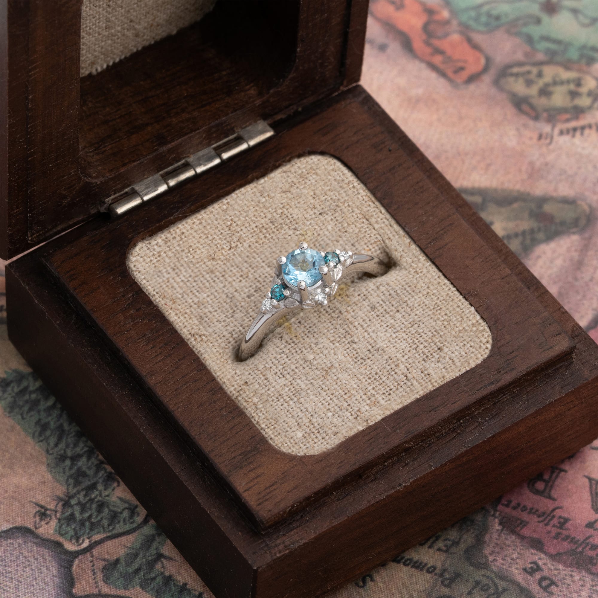 'Forest Vow' Aquamarine, Alexandrite and Diamond ring — 3
