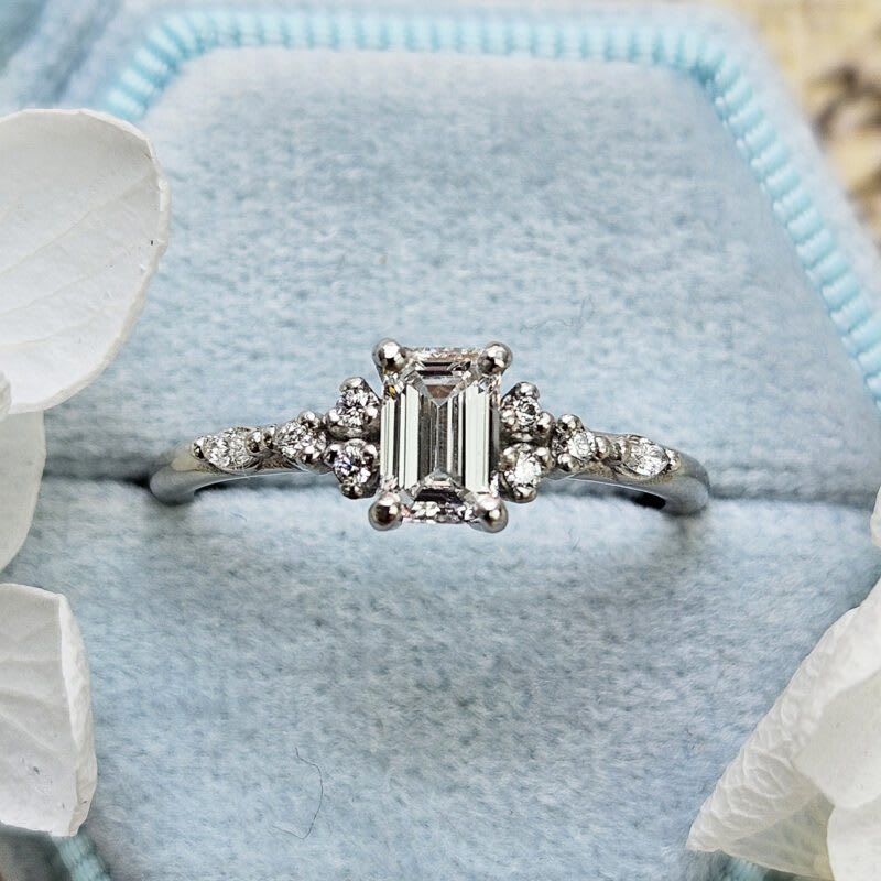 Lab grown diamond floral engagement ring handmade in platinum — 1
