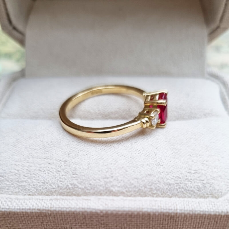 Lab grown ruby and diamond trilogy engagement ring — 6