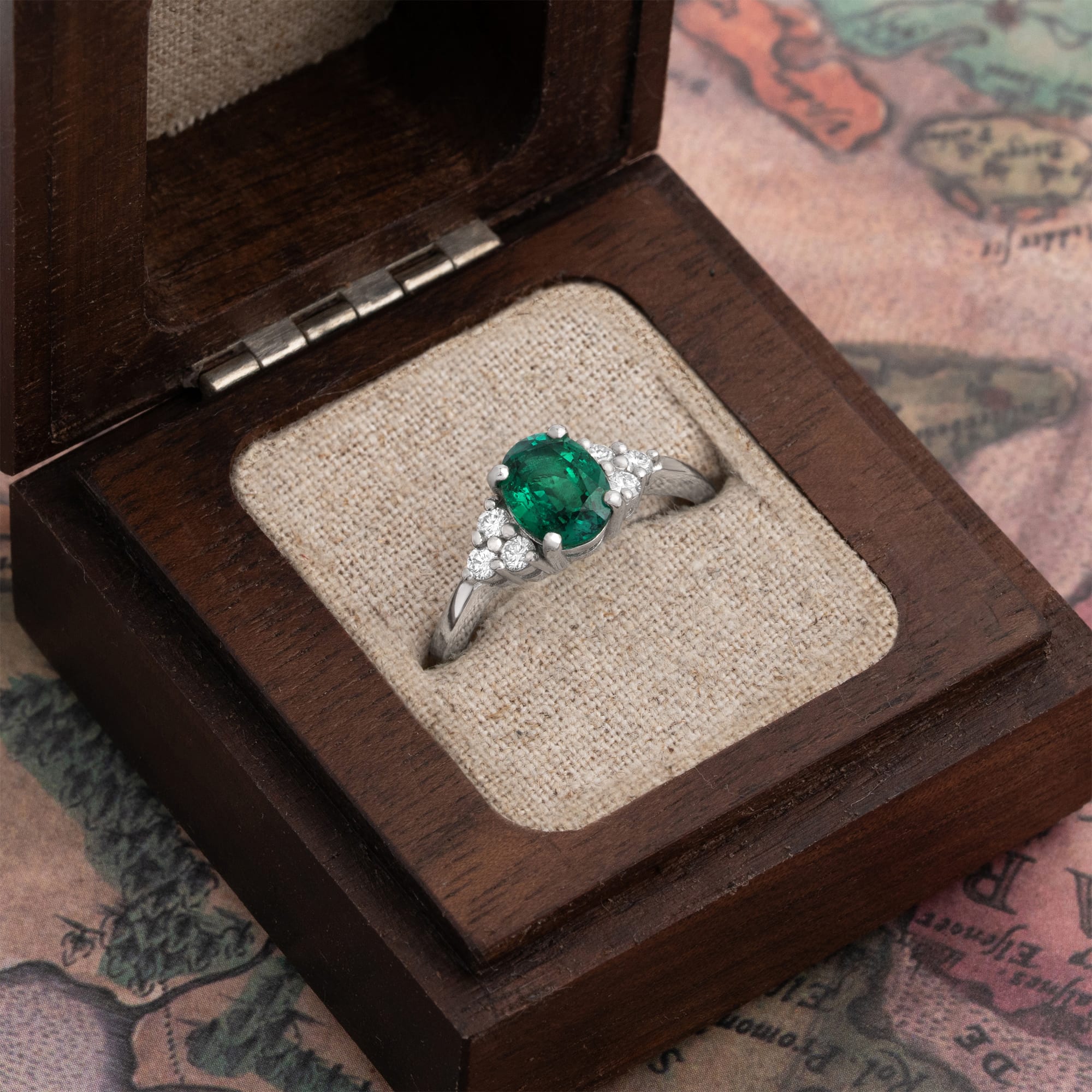 Lab created emerald and diamond ring — 3