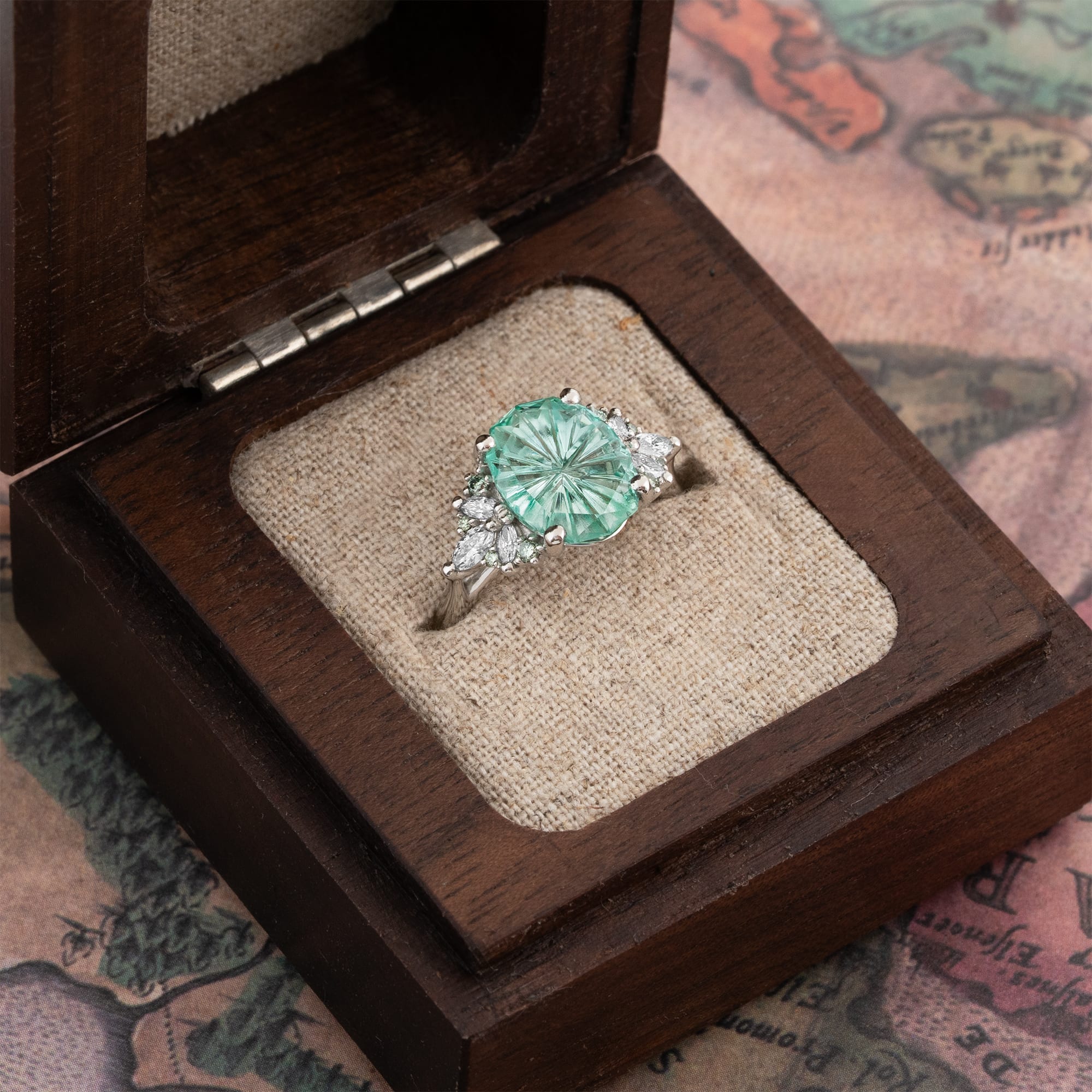 'Oval Muse' Fantasy cut lab grown mint sapphire and diamond ring - alternate view