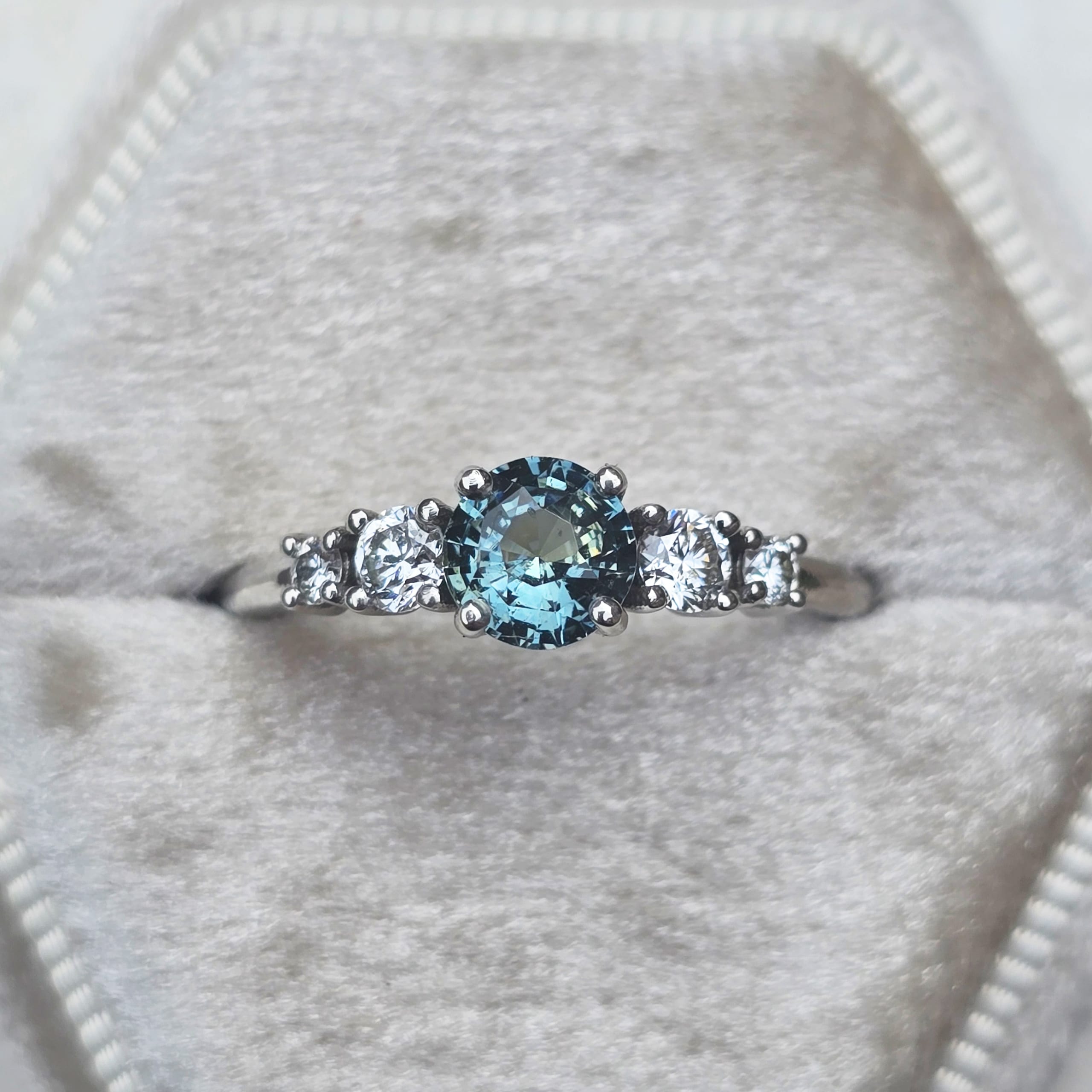 Icy teal sapphire and diamond ring — 1