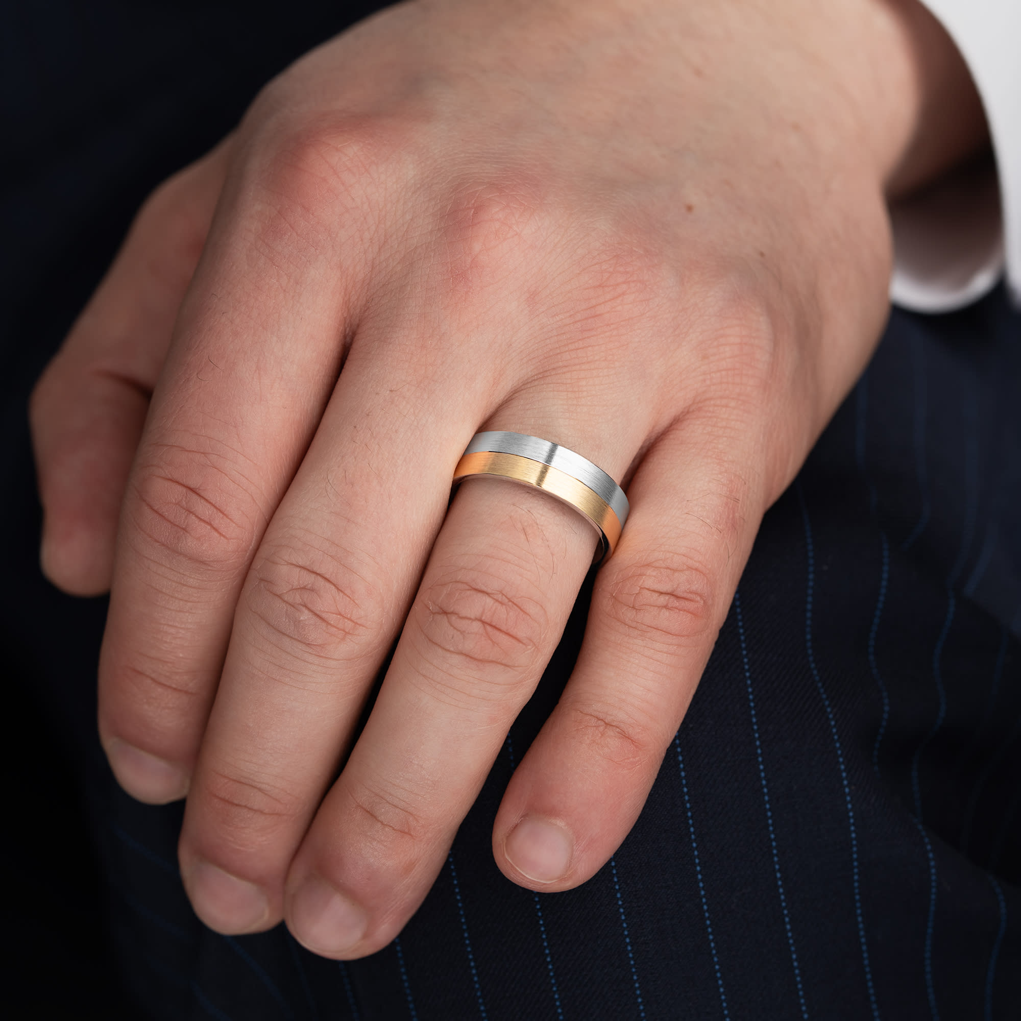 Two tone half and half  wedding band 