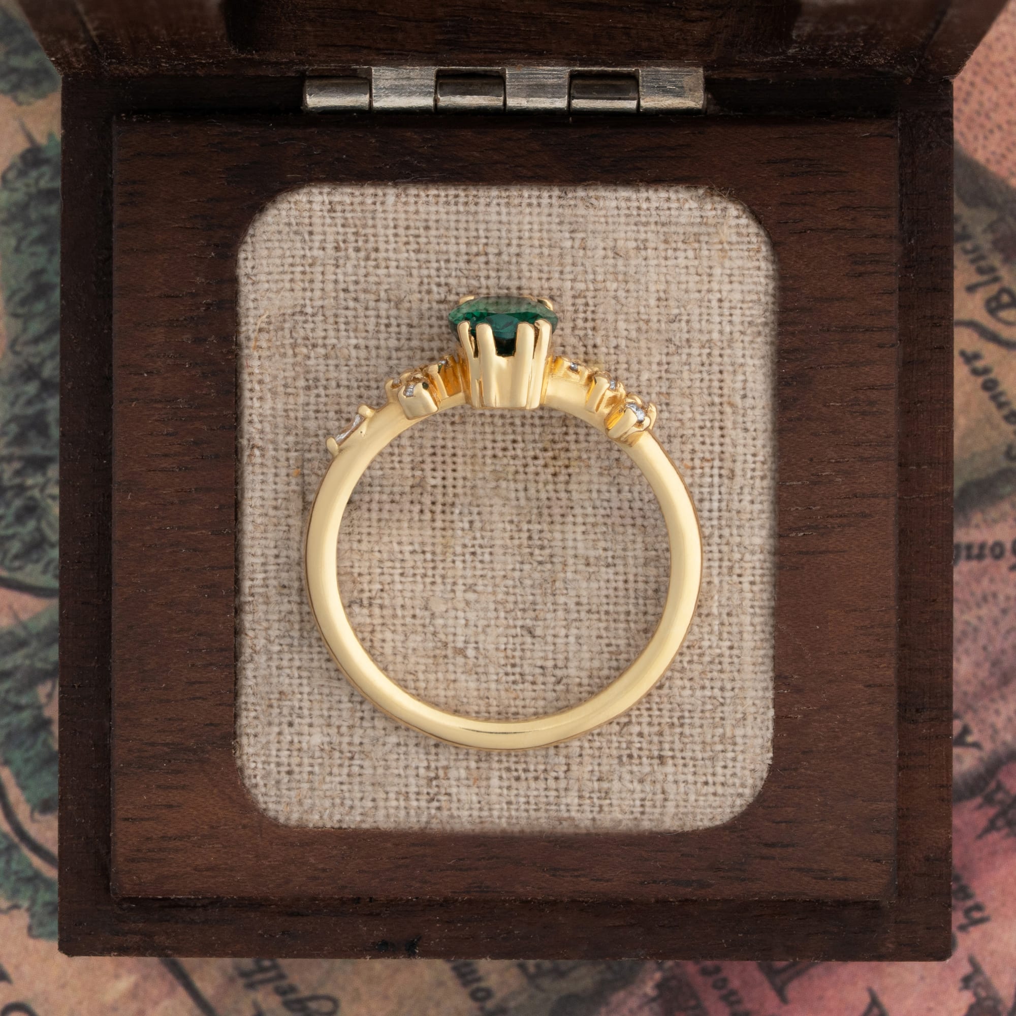Oval cut lab emerald and diamond cherry blossom ring — 3