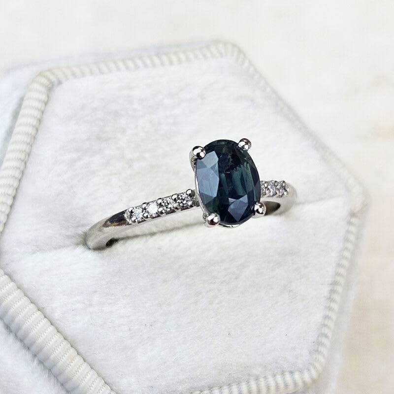 Smoky teal and diamond ring in platinum — 3