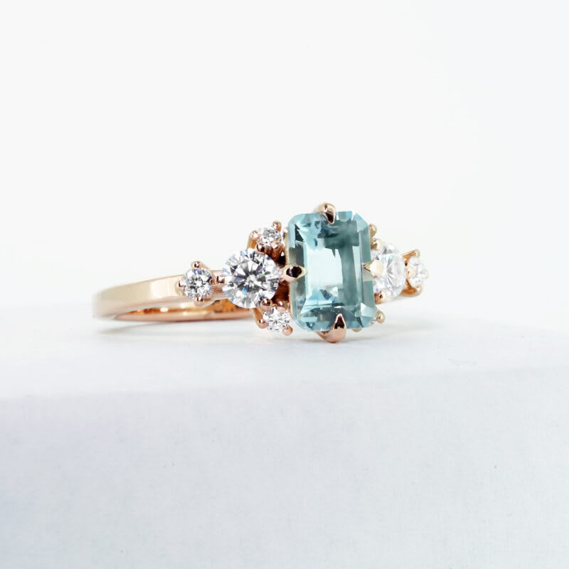 Aquamarine and moissanite engagement ring — 3
