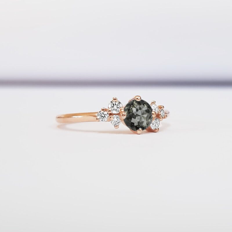 Salt and pepper diamond cluster engagement ring  - alternate view