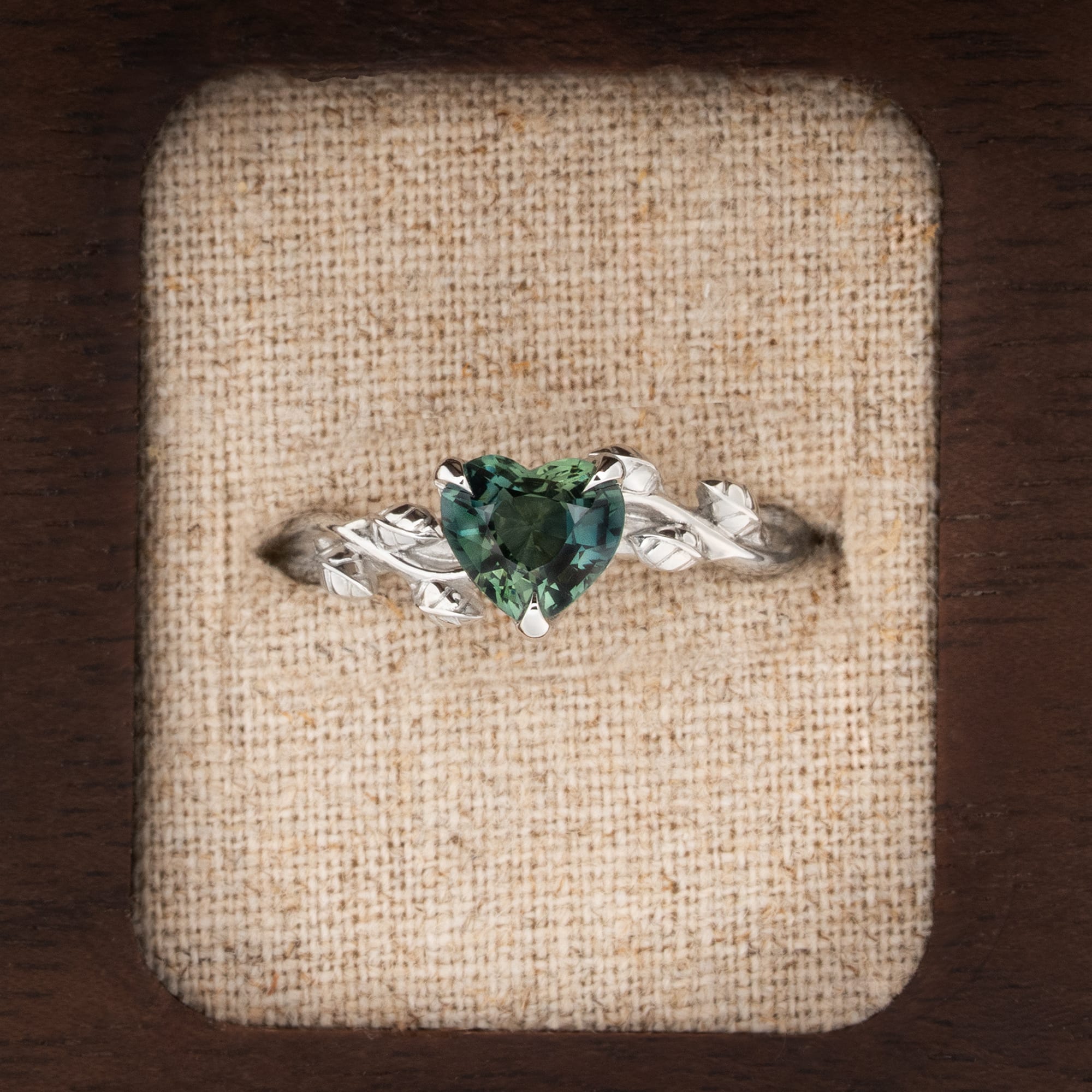 'Venus' Heart shape teal sapphire solitaire ring — 1