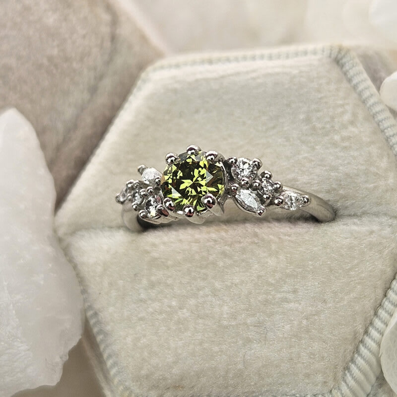 Lab grown chartreuse diamond floral ring — 3