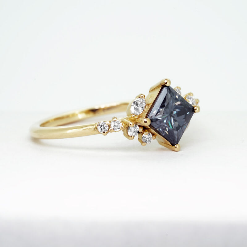 Princess cut midnight moissanite and diamond engagement ring — 4