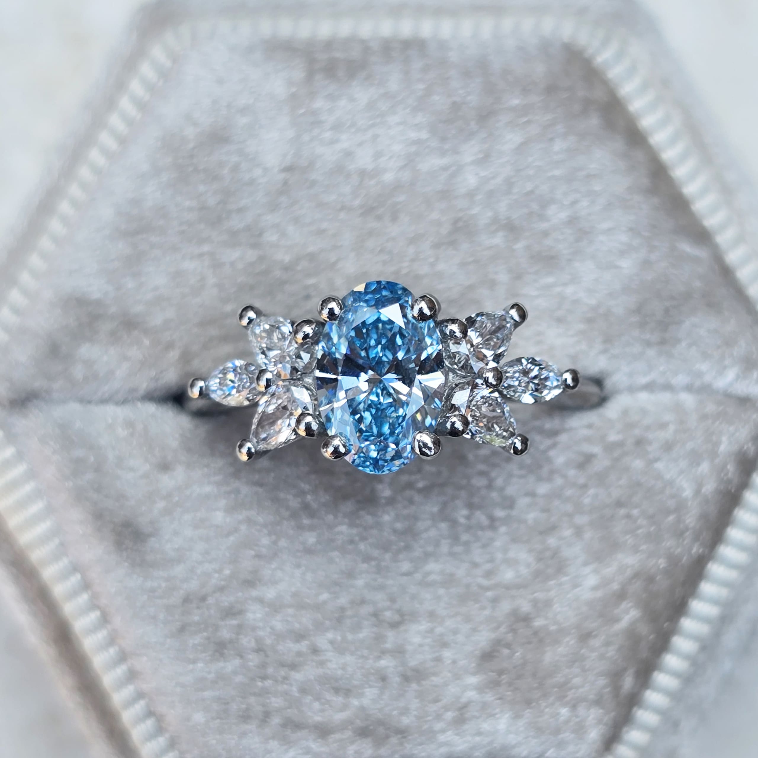 Lab grown blue diamond floral ring — 1
