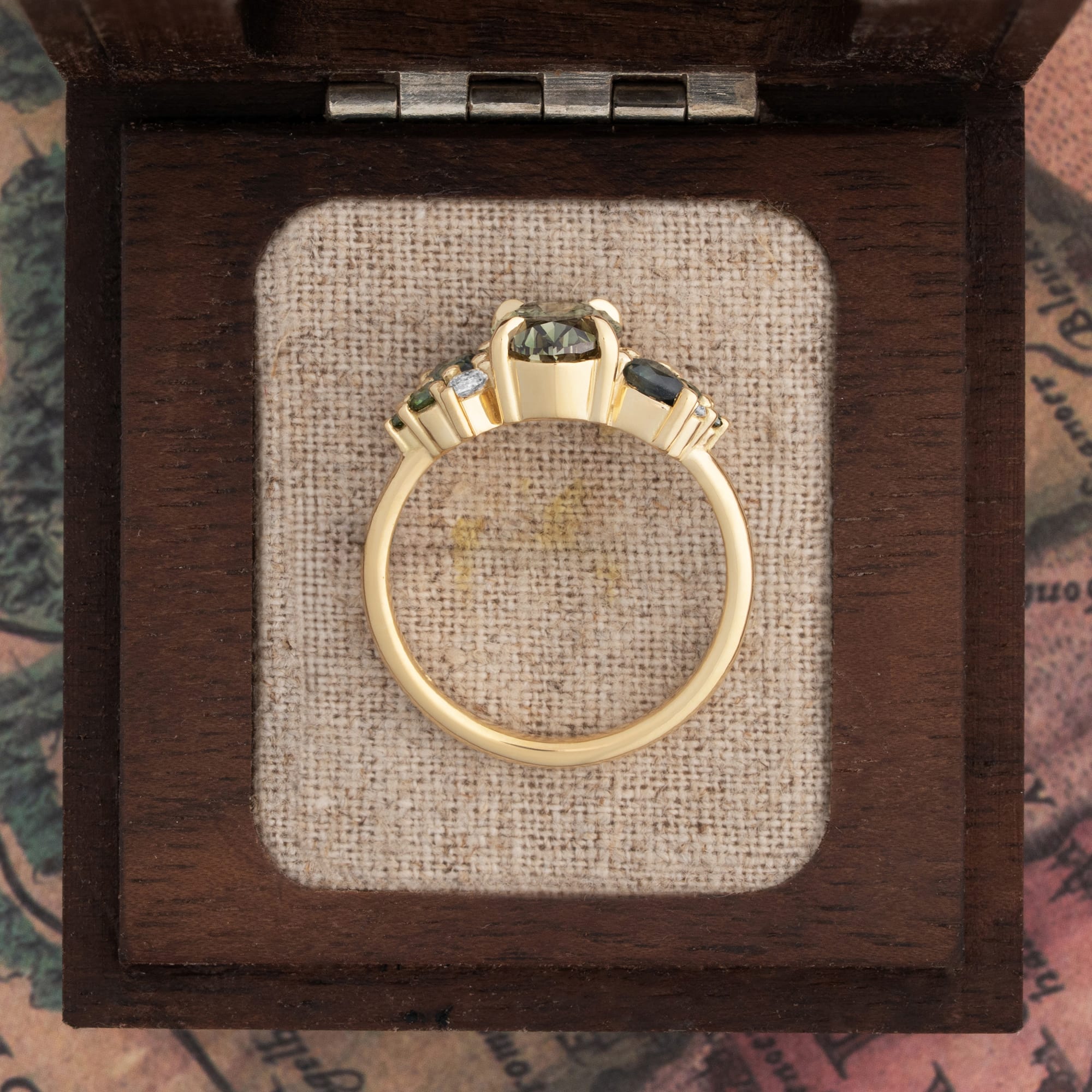 'Wildflower' Green diamond, sapphire and diamond ring — 3