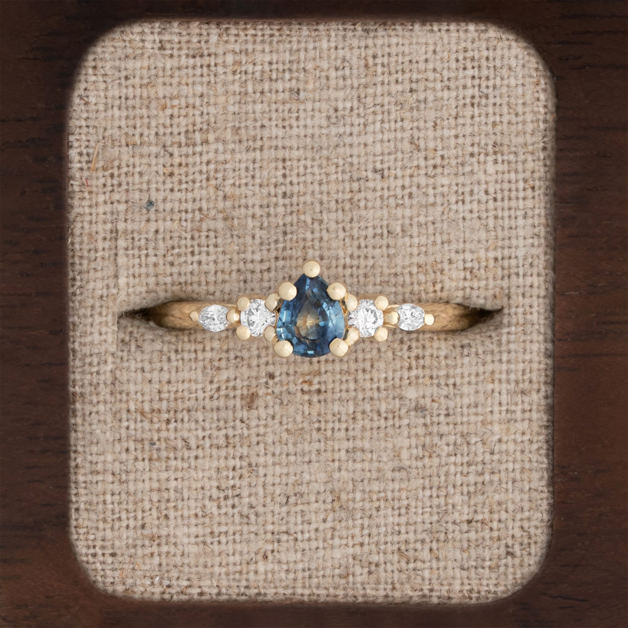 'Arlet' Pear ocean blue sapphire and diamond ring