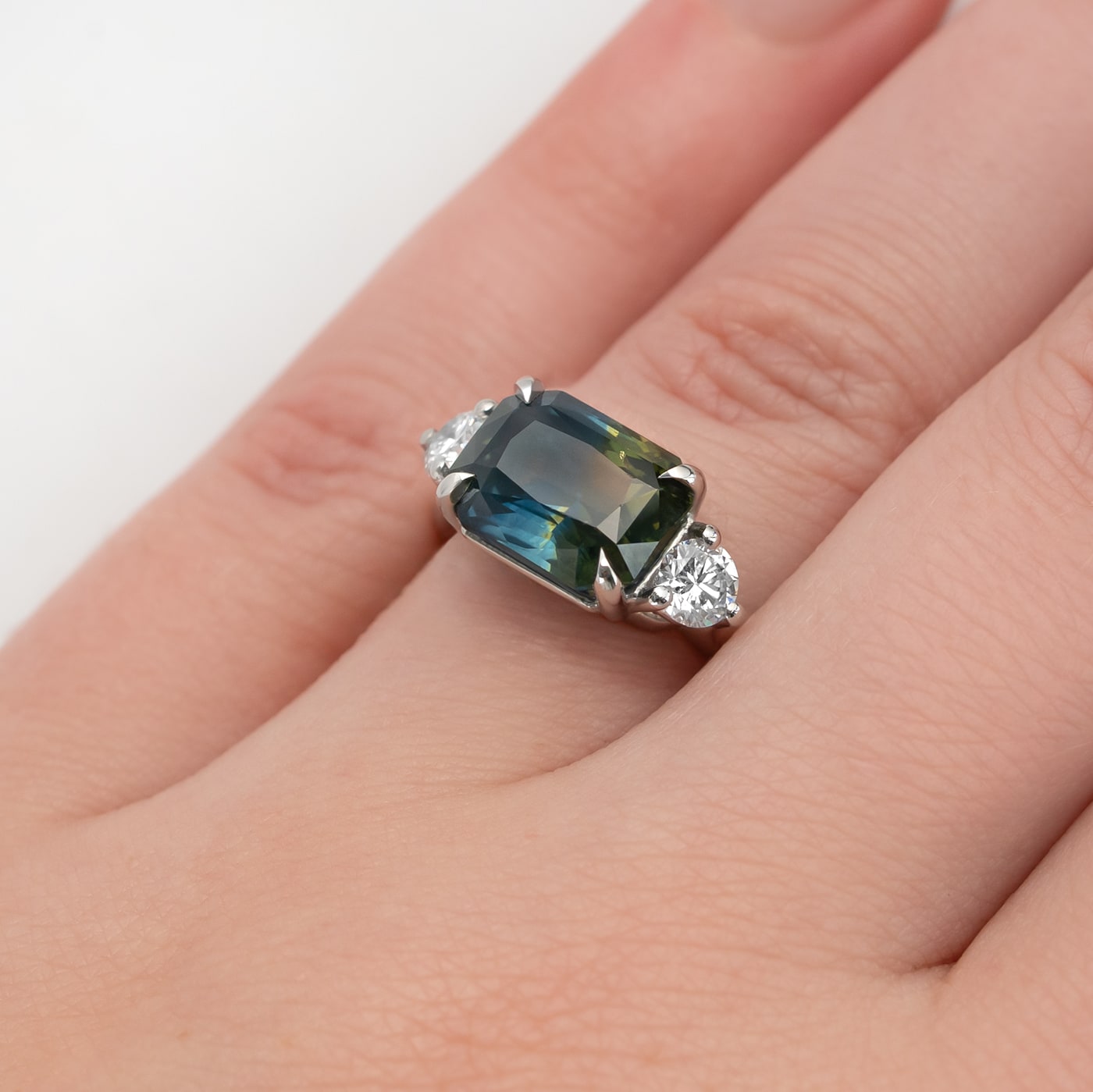 Octagon Bi colour sapphire and diamond trilogy ring  — 3
