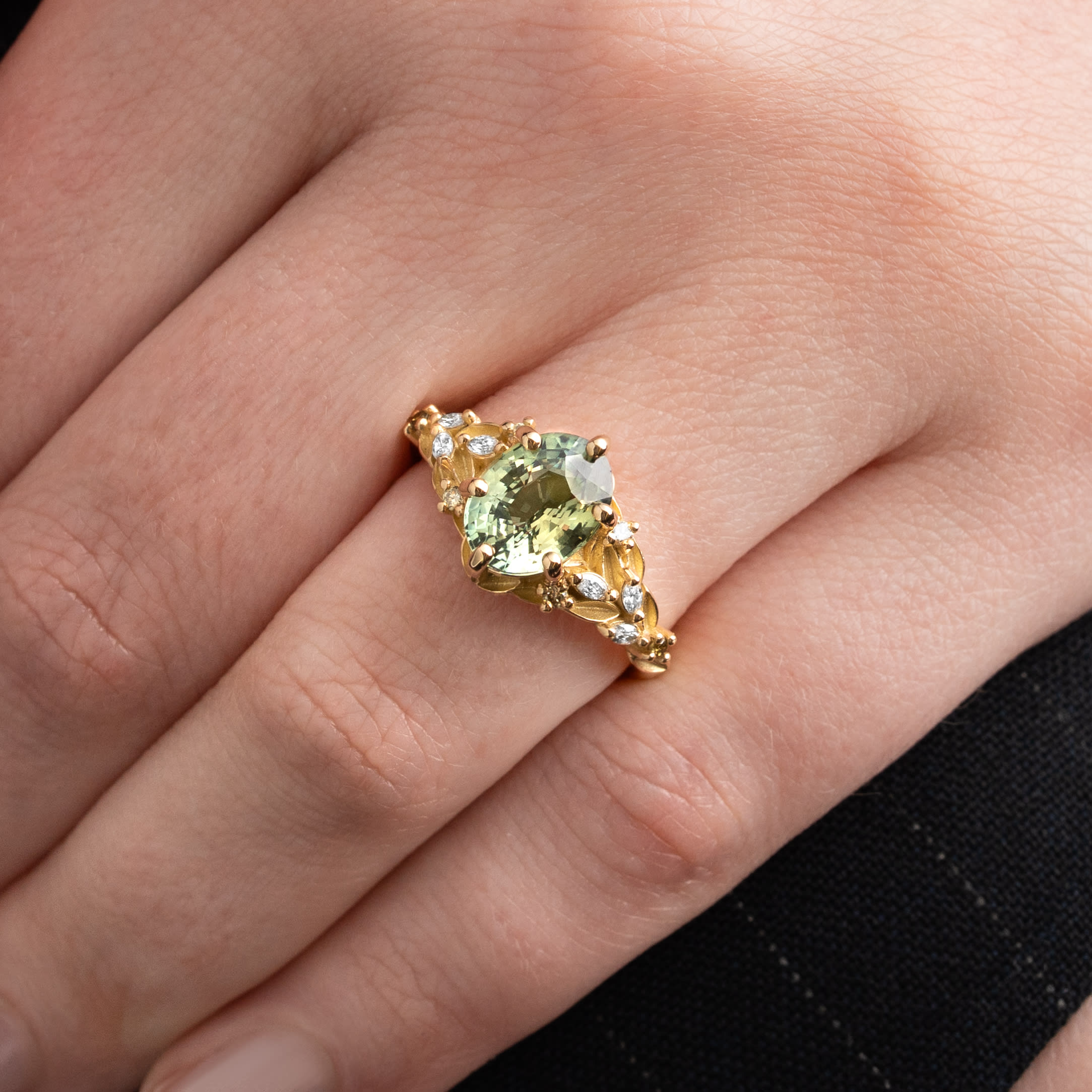 'Aurelyn' oval green sapphire and diamond ring — 3