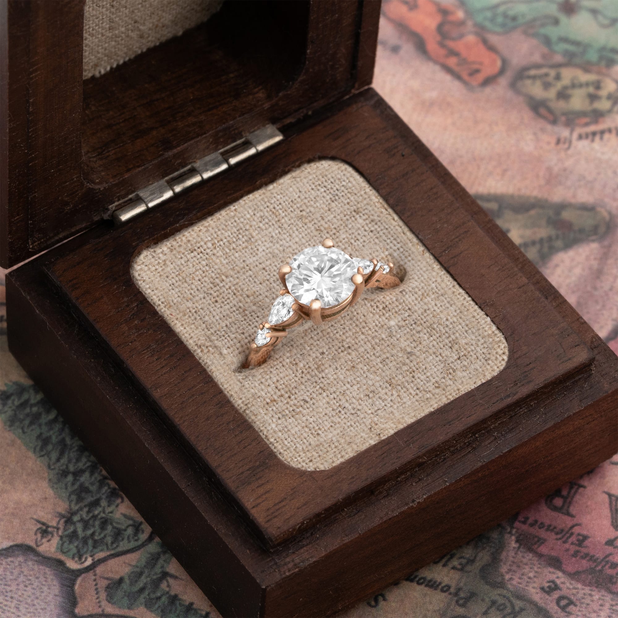 Moissanite and pear shape Diamond engagement ring - alternate view