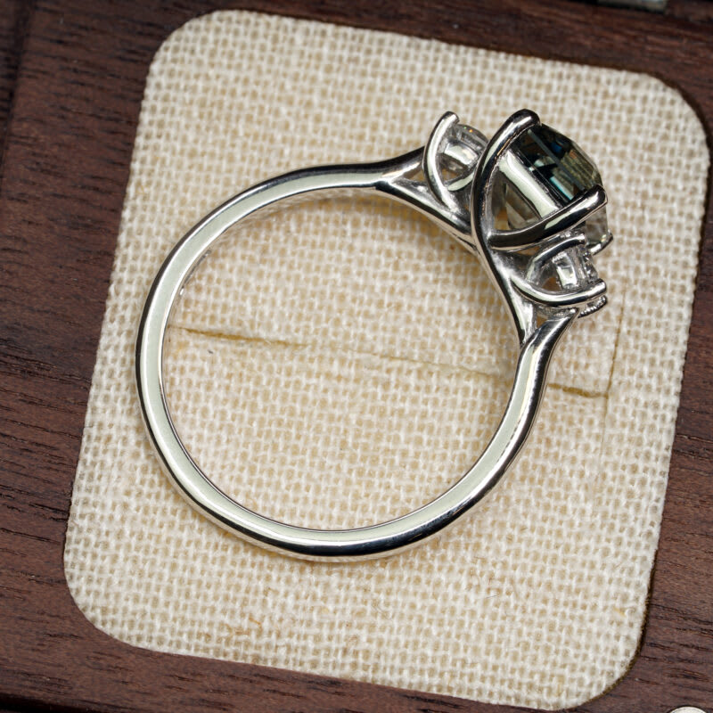 Steely seafoam green sapphire and diamond ring — 2