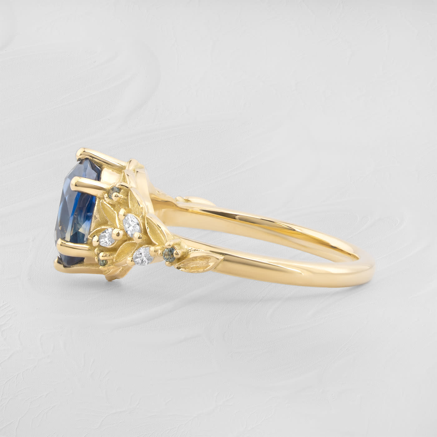 'Aurelyn' oval teal sapphire and diamond ring — 3