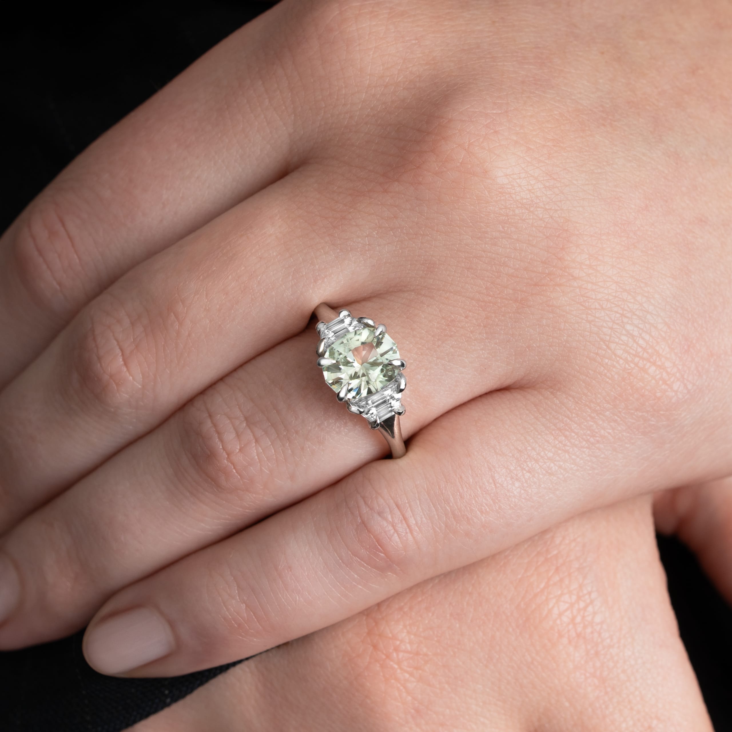 Mint tourmaline and trapzoid lab diamond ring — 4