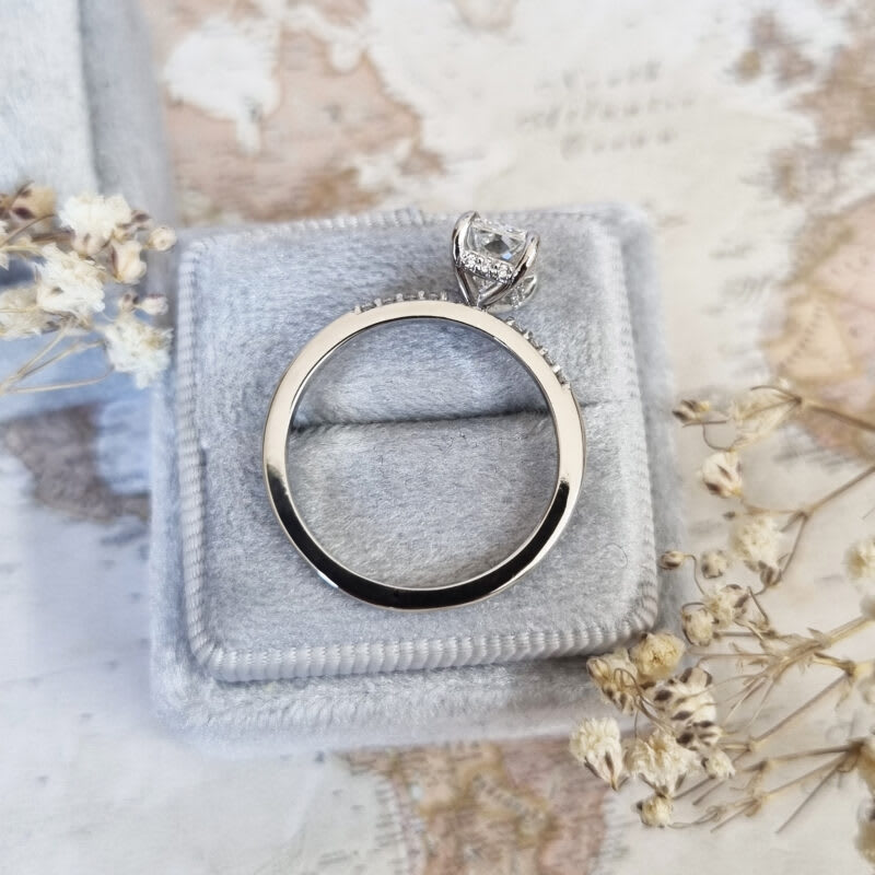 Radiant cut lab grown diamond hidden halo engagement ring — 4